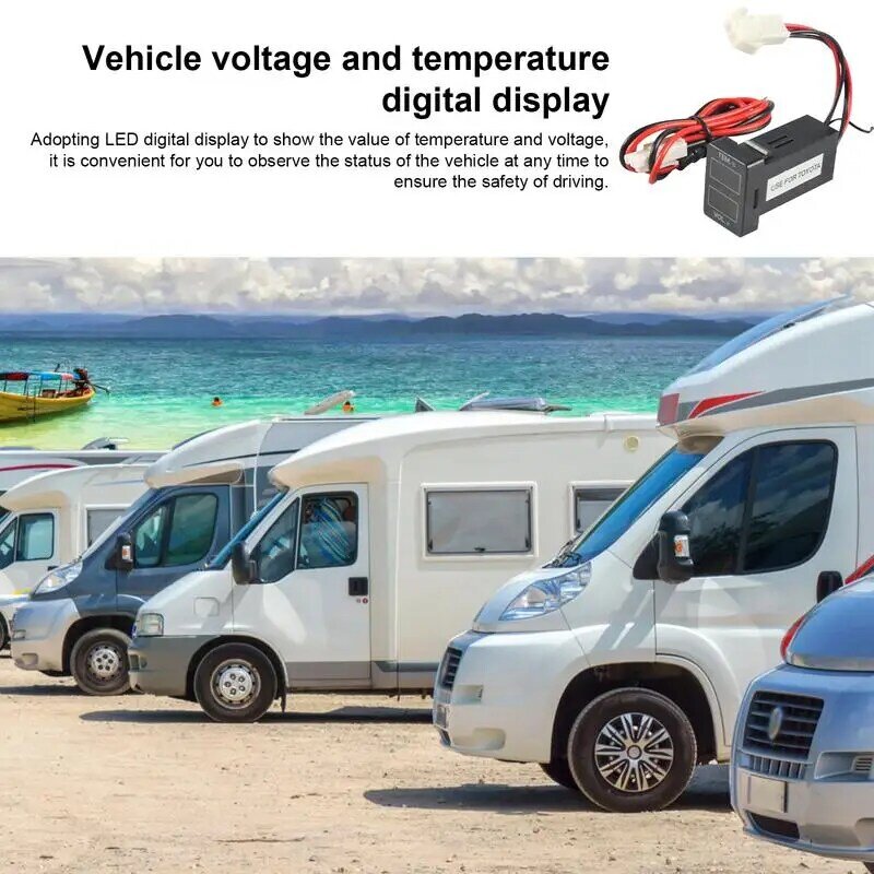 Monitor temperatur mobil LCD, temperatur mesin Digital, pengukur temperatur Volt Meter dengan kabel Harness