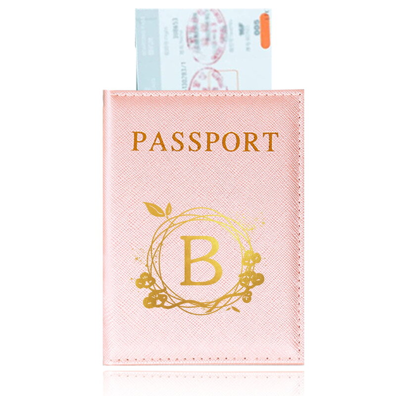 Casing paspor sampul paspor warna merah muda tempat paspor seri penyimpan karangan bunga kulit Pu Antifouling Aksesori Perjalanan