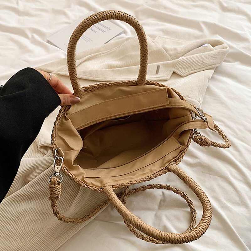 Дамская сумочка в стиле ретро, брендовая дизайнерская Плетеная соломенная сумка через плечо, повседневный пляжный чемоданчик в богемном стиле, лето