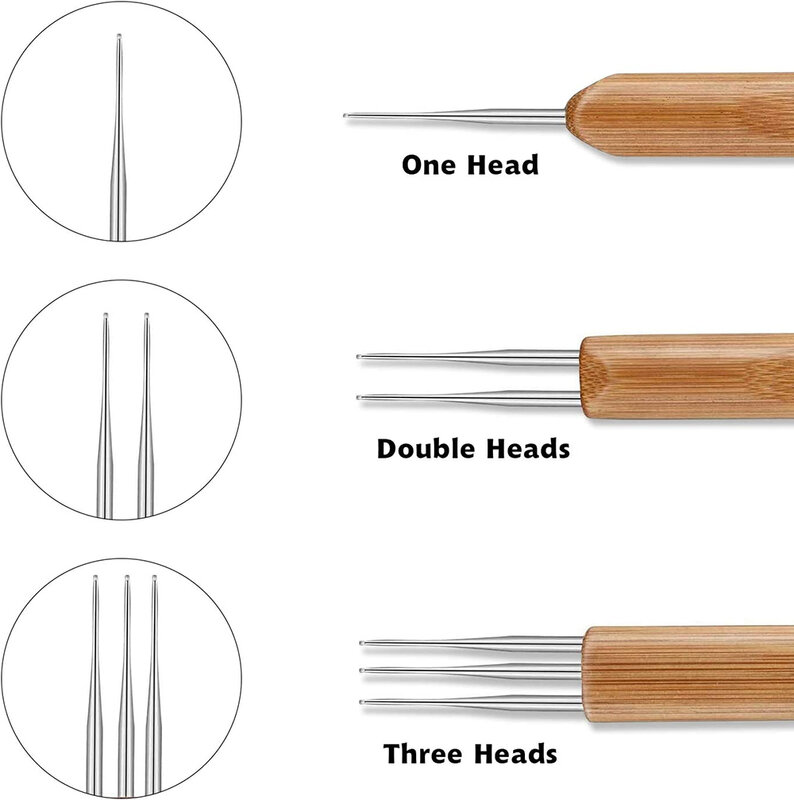 Gancho de ganchillo para rastas, herramienta de extensión de cabello, trenzado de 2/3 Mm/0,5 Mm, aguja de bambú, 1/0,75