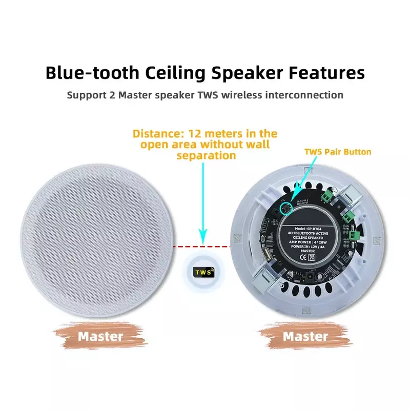 Haut-parleur de plafond Bluetooth 6 pouces, système audio de cinéma maison, amplificateur de classe D intégré, haut-parleur stéréo pour hôtel résidentiel