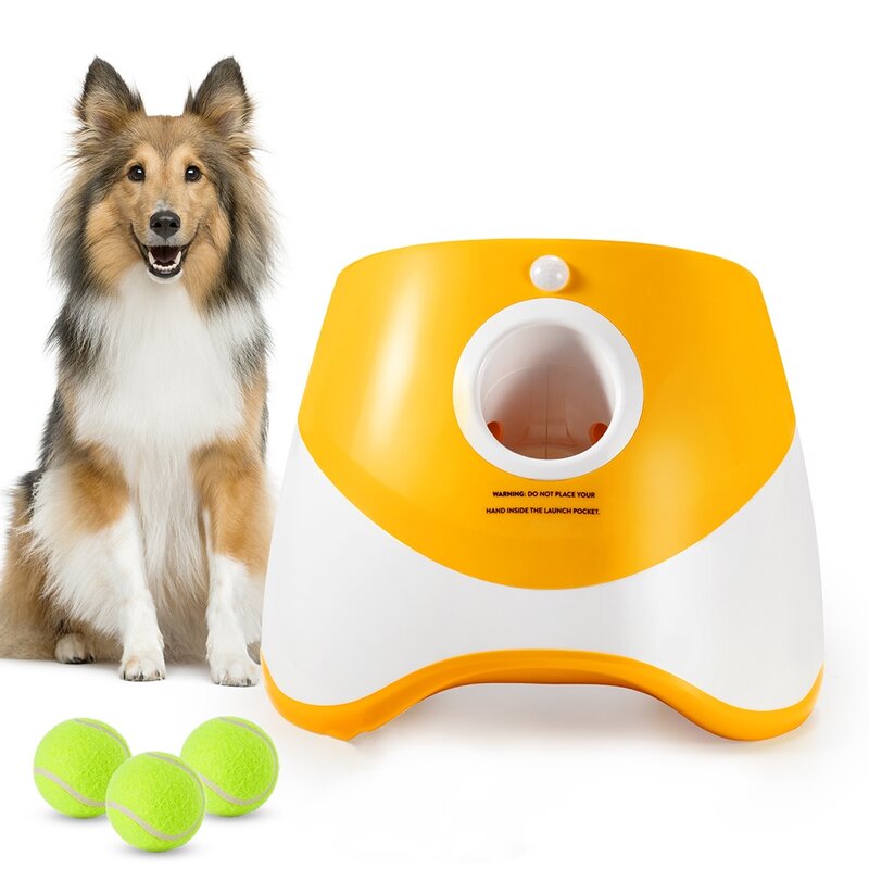 Catapulta automática para perros, juguete para mascotas, lanzador de tenis, dispositivo de lanzamiento de bolas para mascotas, Sección de 3/6/9m, 3 bolas de entrenamiento para perros