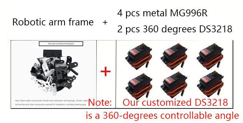 Metal Alloy Kit Garra Braço Mecânico para Arduino Robotics, 360 Graus, 6 DOF, Educacional, PS2, Brinquedos Programáveis, MG996R