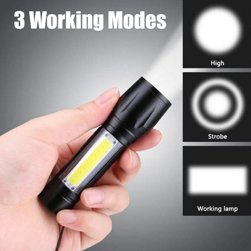 Mini linterna LED superbrillante portátil, linterna recargable con Zoom, 3 modos de iluminación, lámpara Flash para acampar