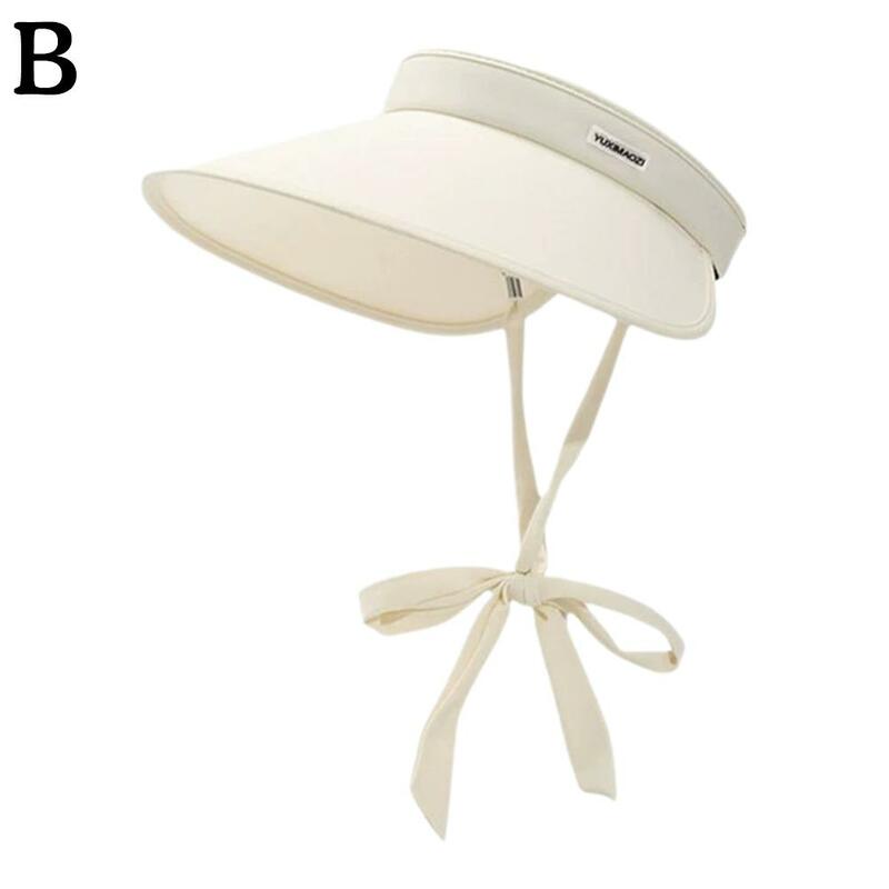 Topi pelindung matahari wanita K5H4, topi ekor kuda musim panas, topi tabir surya lipat, topi UV luar ruangan, pelindung kaca Korea