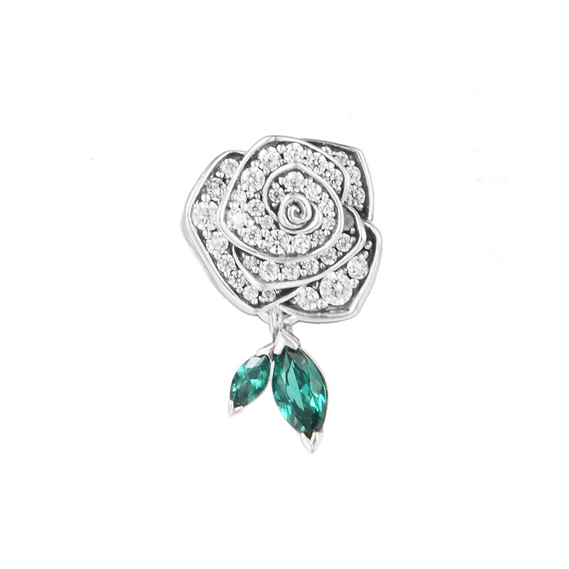 Rosa scintillante in cristalli di fascino di fioritura anniversario di matrimonio madre bambini 100% perline in argento reale per la creazione di gioielli