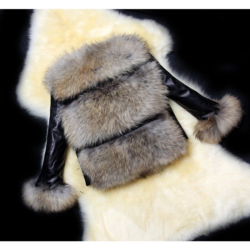 Manteau court en fausse fourrure PU pour femme, manteau décontracté avec coutures en fourrure de renard, automne et hiver