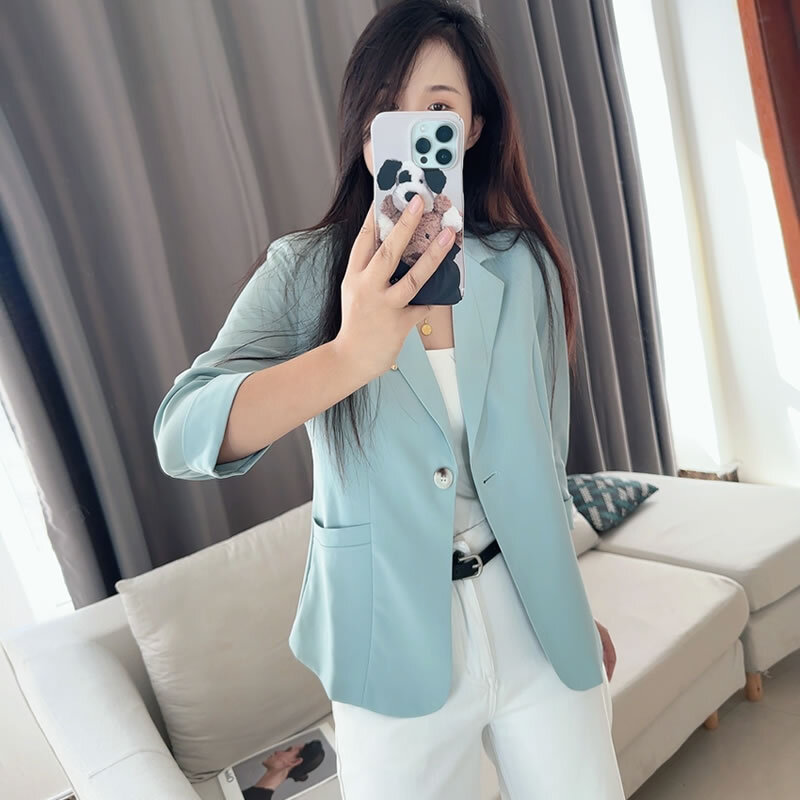 New White Suit Jacket in Spring and Summer Feminine Casual Thin Slim Sleeve Slim Short Top