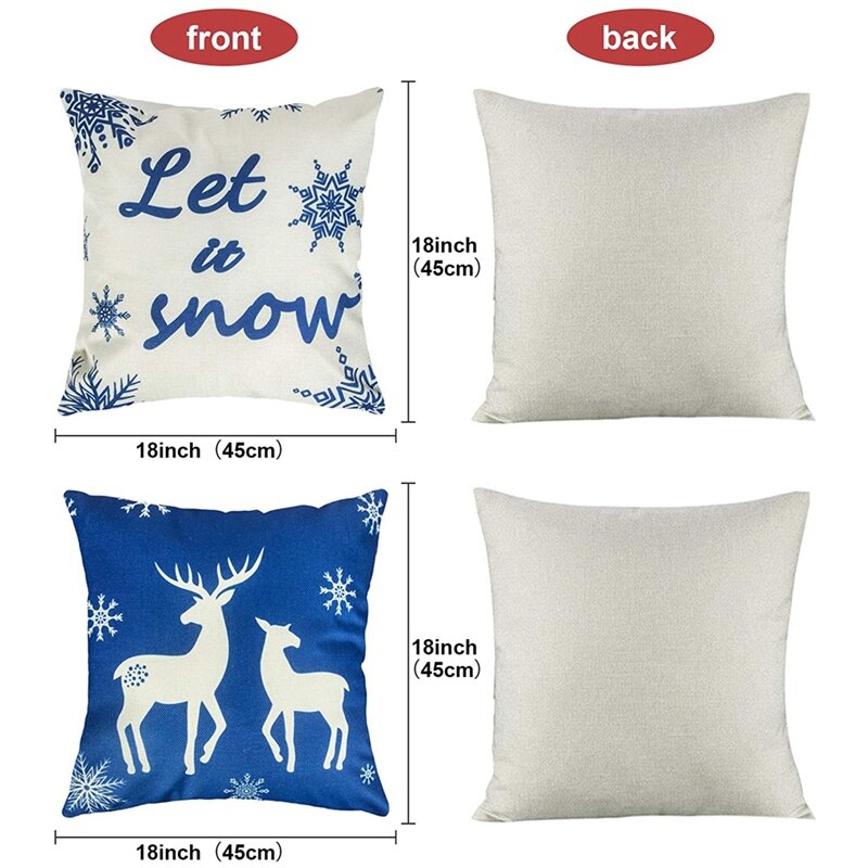 Christmas Pillow Covers, Winter Snowflake Elk Tree Christmas Throw Pillows, Linen Cushion Case For Sofa Couch