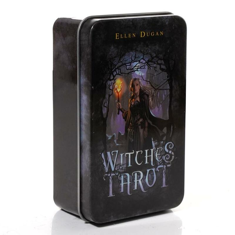 10.3*6cm Witches Tarot In A Tin Metal Box Tarot Deck dengan panduan PDF buku ramalan kartu Fate