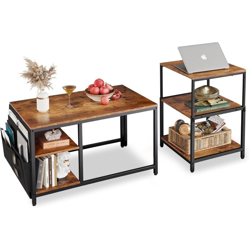 โต๊ะกาแฟสำหรับห้องนั่งเล่นชุดโต๊ะกาแฟพับได้2พร้อมโต๊ะท้ายโต๊ะกาแฟอุตสาหกรรมขนาดเล็ก