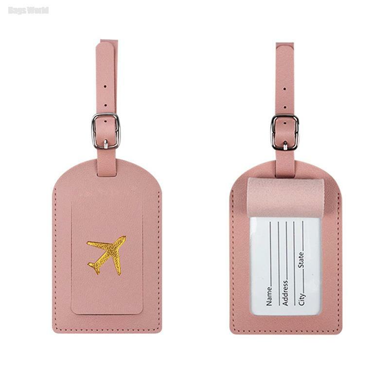 1 buah tas Tag bagasi kulit PU portabel Label pengidentifikasi bagasi tas asrama nama ID pemegang alamat aksesoris perjalanan