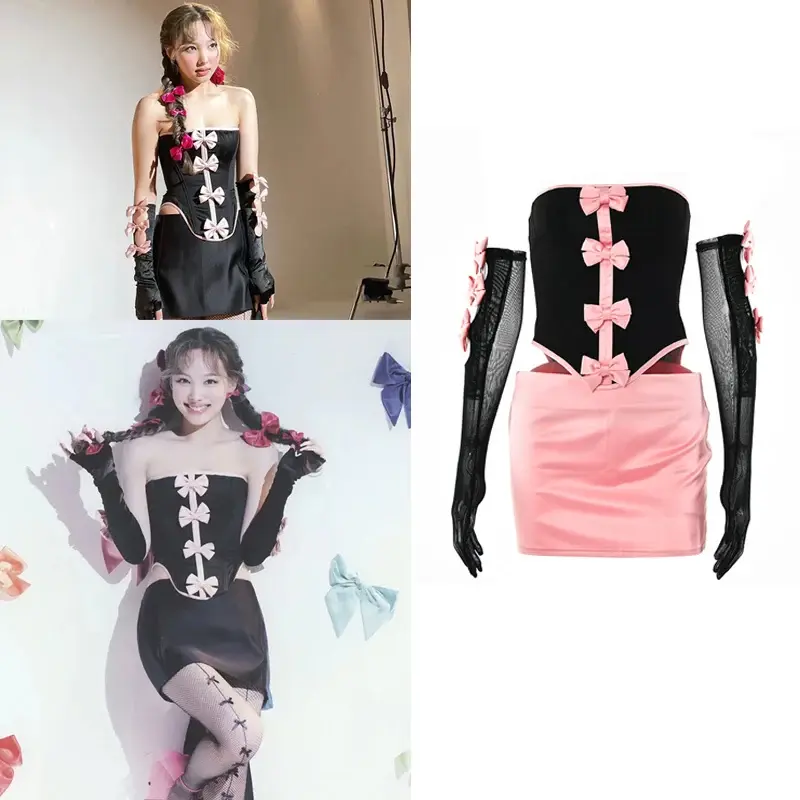 Kpop Hip Hop Clothes Korean Group Jazz Dance Pink Dress Nightclub Female Singer Gogo Dancer Stage Costumes Rave Outfits