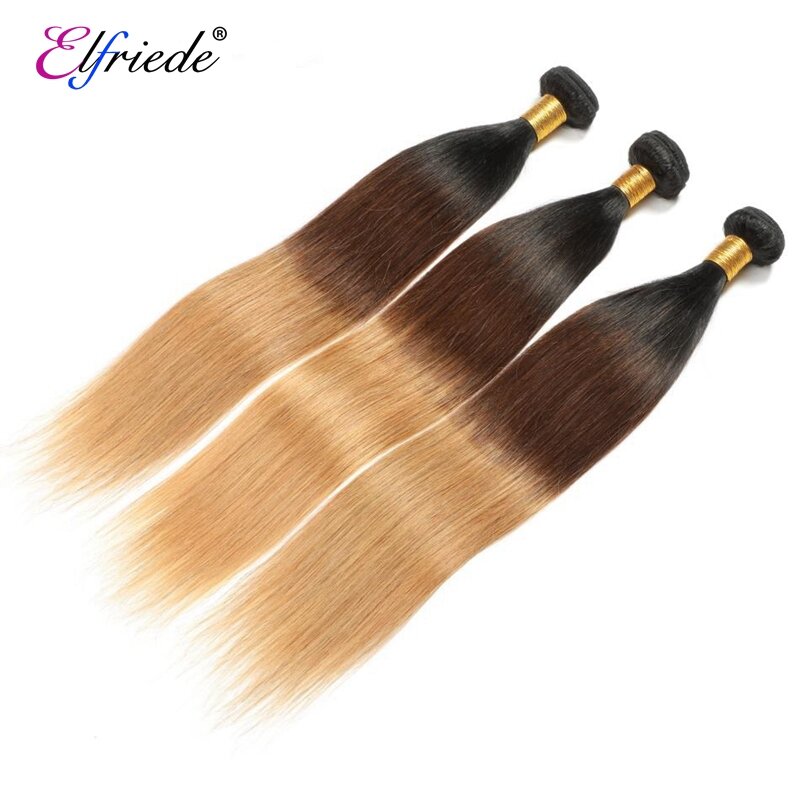 Elfria-Straight Ombre Colored Feixes de cabelo humano, 100% extensões de cabelo humano, costurar em Wefts, ofertas # 1B, #27, 3, 4