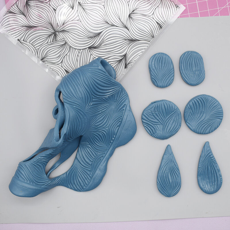 Polymer Clay Textura Selos Folha, Brinco DIY Impressão Emboss Mat, Wave Shell Escala Padrão, Seal Imprensa, Ferramenta de Impressão, Jóias