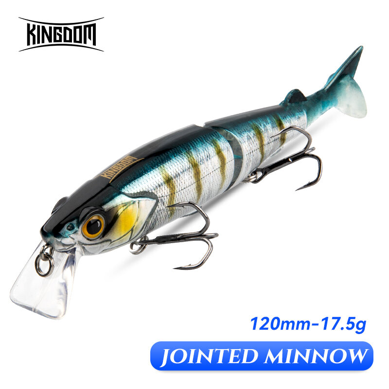 Kingdom-Multi Jointed Fishing Lures, superfície flutuante, iscas duras, Swimbait Minnow, Trout Wobblers, T-tail macio, 120mm