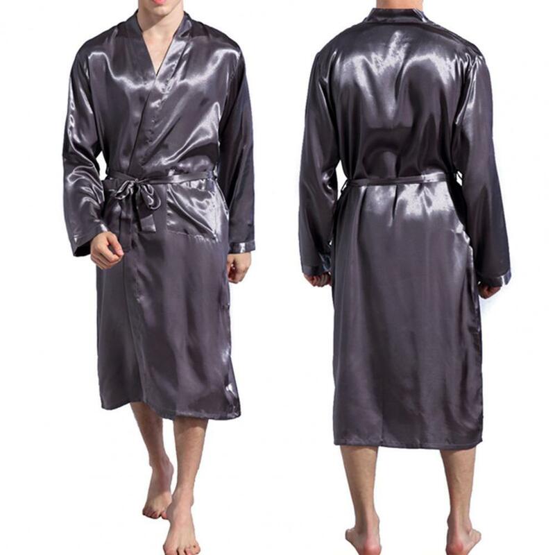 Conjunto de Albornoz de manga larga para hombre, ropa de dormir suave y sedosa, Color sólido, para primavera, 2022