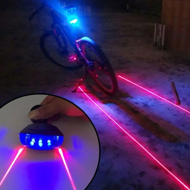 Luz Led de advertencia de seguridad para bicicleta de alta calidad, luces láser LED intermitentes, luz trasera para ciclismo, 5 LED + 2 láser