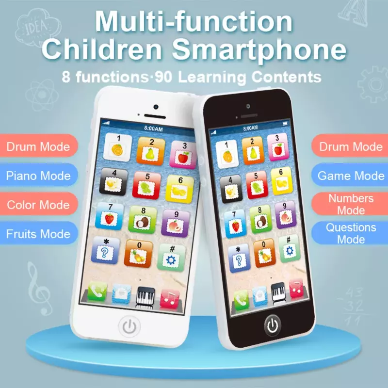 Ponsel simulasi anak-anak bayi, mainan pendidikan dini musik, ponsel belajar bahasa Inggris dengan suara ringan, mainan vokal seluler