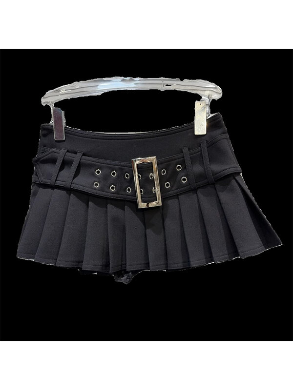 Letnia damska Mini plisowana spódnica z paskiem Micro spódnica Y2k Streetwear Harajuku japońska moda 2000s School Girl Gyaru