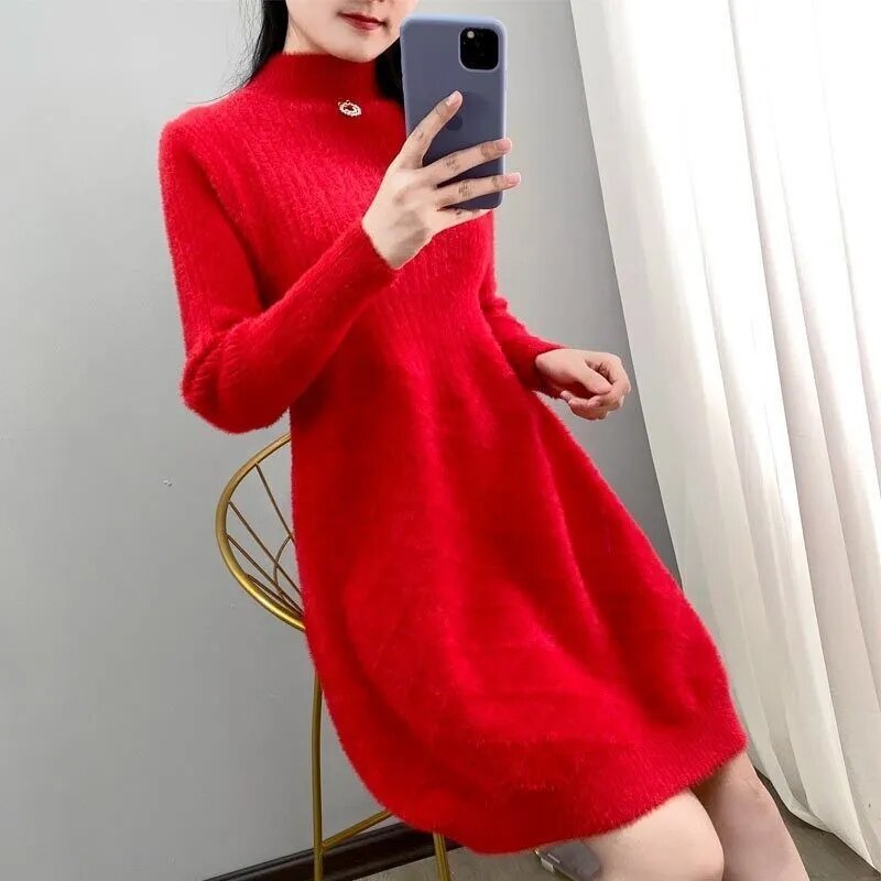Fashion Half High Collar Solid Color Loose Korean Sweater Women's Clothing Autumn New Casual Pullovers All-match Warm Tops A132