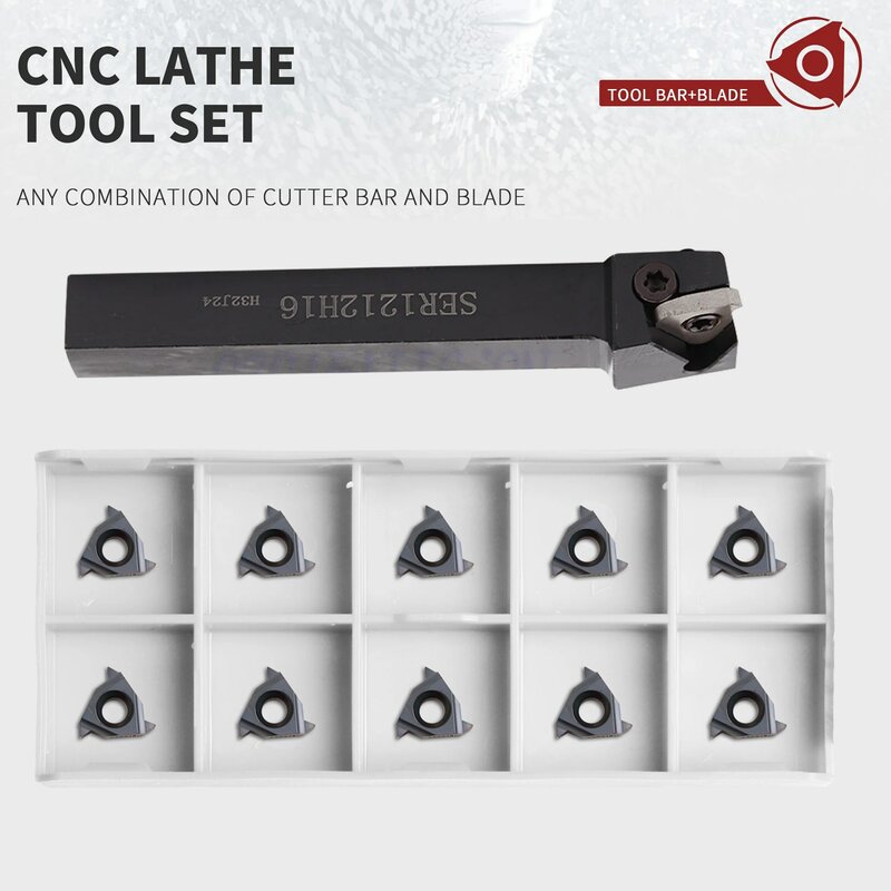 CNC Lathe External Thread Lathe Tool Holder SER1010 SER1212 SER1616H11 +10pcs 11ER 11IR AG60 AG55 Carbide Thread Turning Inserts