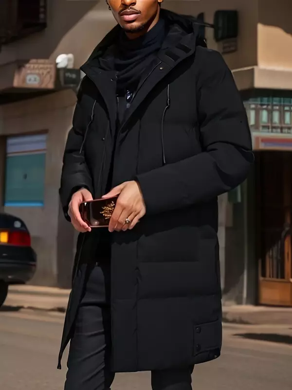 Теплая мужская куртка средней длины с капюшоном, повседневная мужская куртка на молнии с хлопковой подкладкой, осенне-зимняя ветровка, пальто, Мужская одежда, 2024