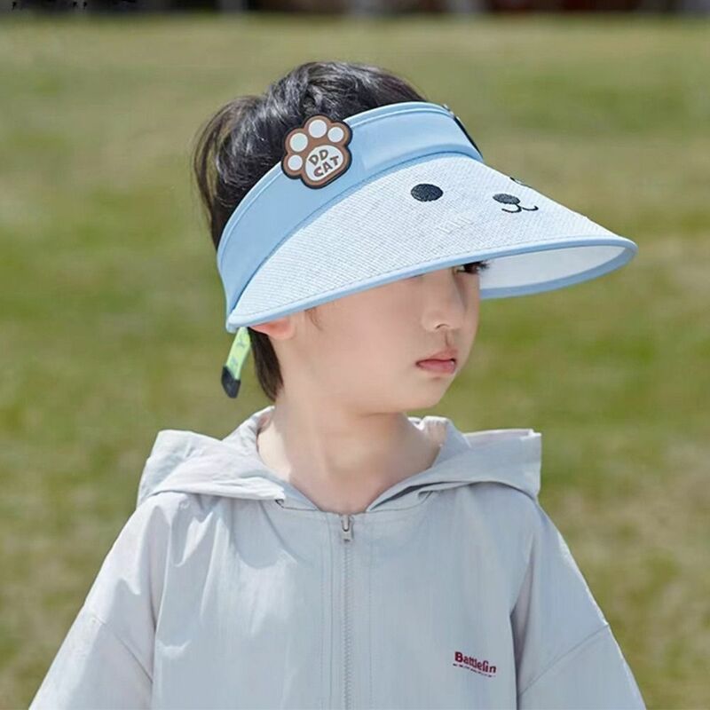 소년 소녀용 만화 프린트 선캡 바이저, 귀여운 유아 어부 모자, 여름 유아 파나마 모자
