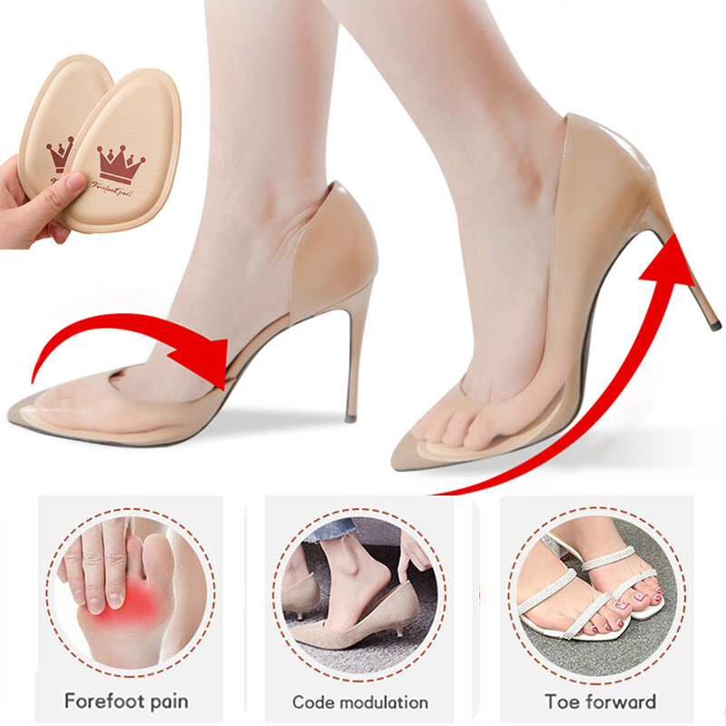 Almofada antiderrapante para mulheres, salto alto, alívio da dor, meia palmilha, almofada redonda do dedo do pé, almofadas de sapato para pés, palmilhas, inserção, 4 peças