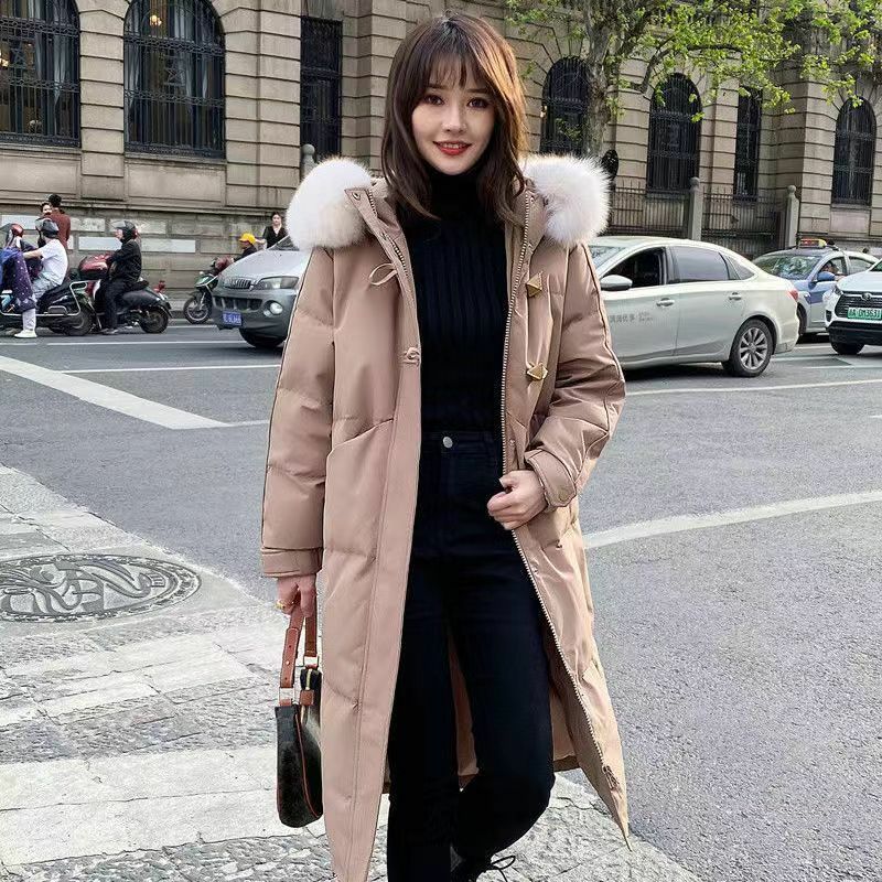 Winter Women's Down Coat Hooded Jacket Outerwear Fur Collar Thick Warm   Loose Long Coats Tops Streetwear R491