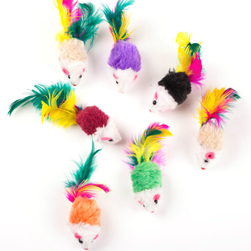 Милая Мини Мягкая флисовая искусственная мышь, игрушки для кошек, красочные перья, забавные игрушки для тренировок, товары для кошек