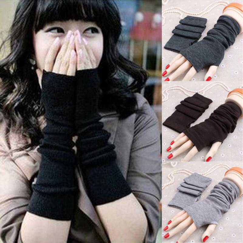 Elbow Gloves for Women's Fashion Knitted Arm Fingerless Long Mitten Wrist Elastic Warm Femme Gloves Winter