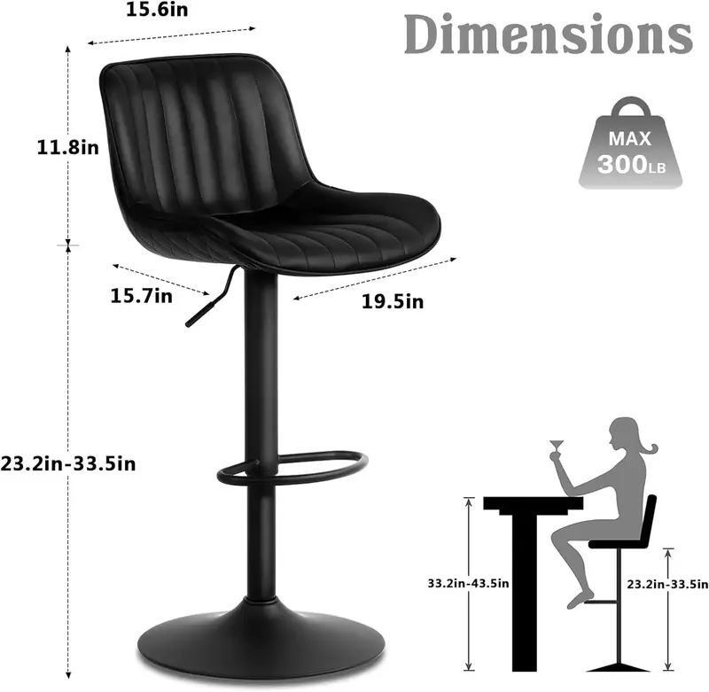 Black upholstered bar stools counter height modern adjustable rotating bar chairs