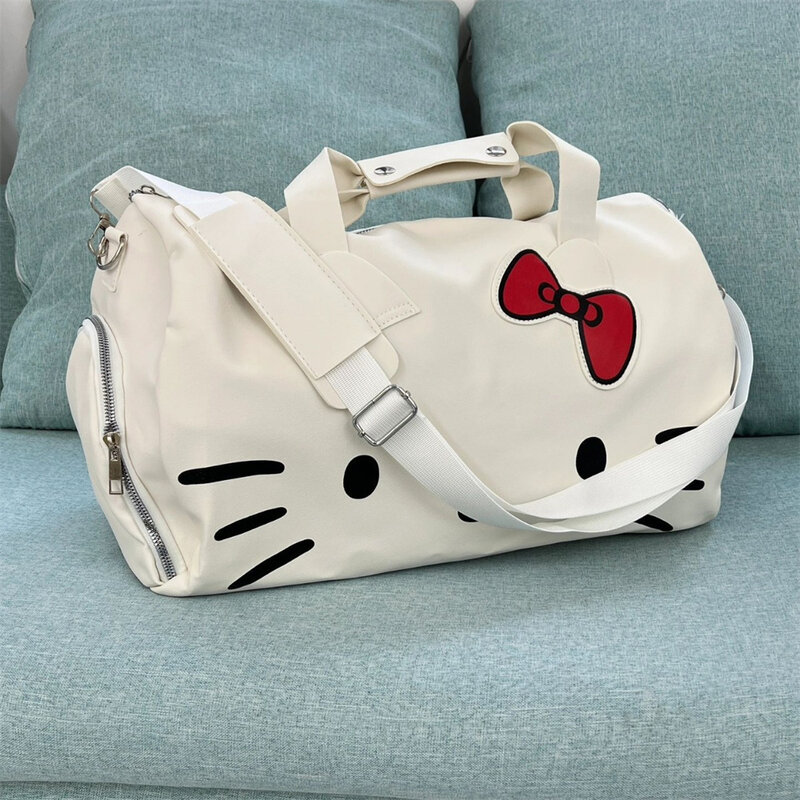Bolsa de almacenamiento de viaje Kawaii Hello Kitty para mujer, bolso de mano cruzado de gran capacidad con lazo, Kt Sanrio, dibujos animados, a la moda