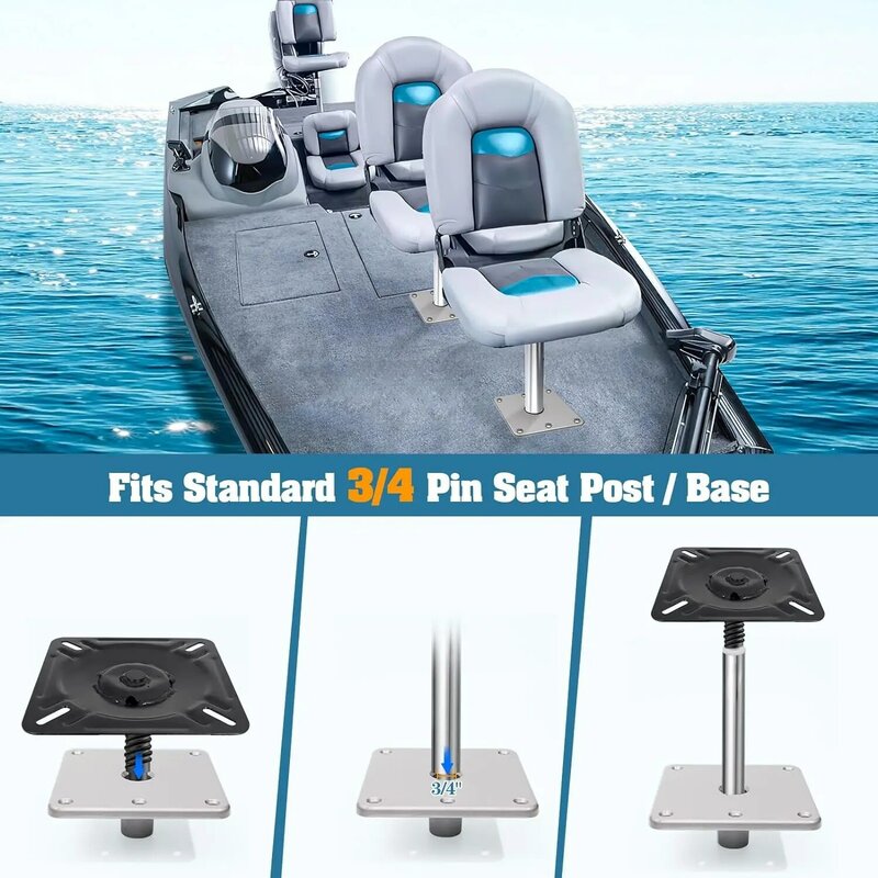 marine boat supplies,7" x 7" Aluminum Alloy Material 3/4" Pin Post Socket, Heavy Duty Boat Seat Pedestals Set of 1/2