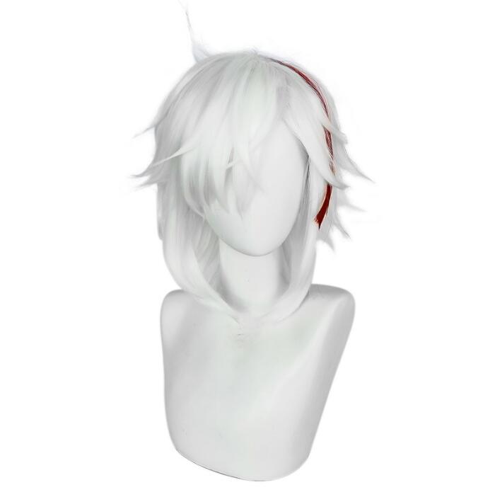 Arknights Elysium Wig Synthetic Short Straight White Black Mixed Fluffy Game Cosplay Hair Wig for Party