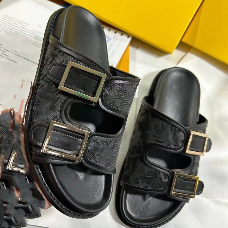 Мюли на лето, черные шлепанцы, кожаные дизайнерские кроссовки с двумя пуговицами, женская обувь, новинка 2023