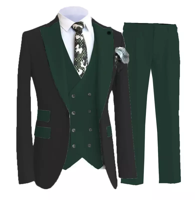 Men's Suit Brown 3 Pieces Slim Fitting Lapel Black Coat Suitable For Wedding Banquet Groom Wedding  Jacket Vest With Pants