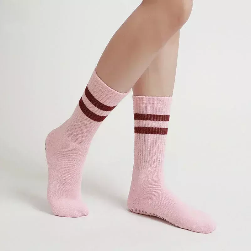 AL-calcetines de Yoga antideslizantes, medias adhesivas de tubo medio, de algodón a rayas blancas y negras, para baile en interiores y Fitness