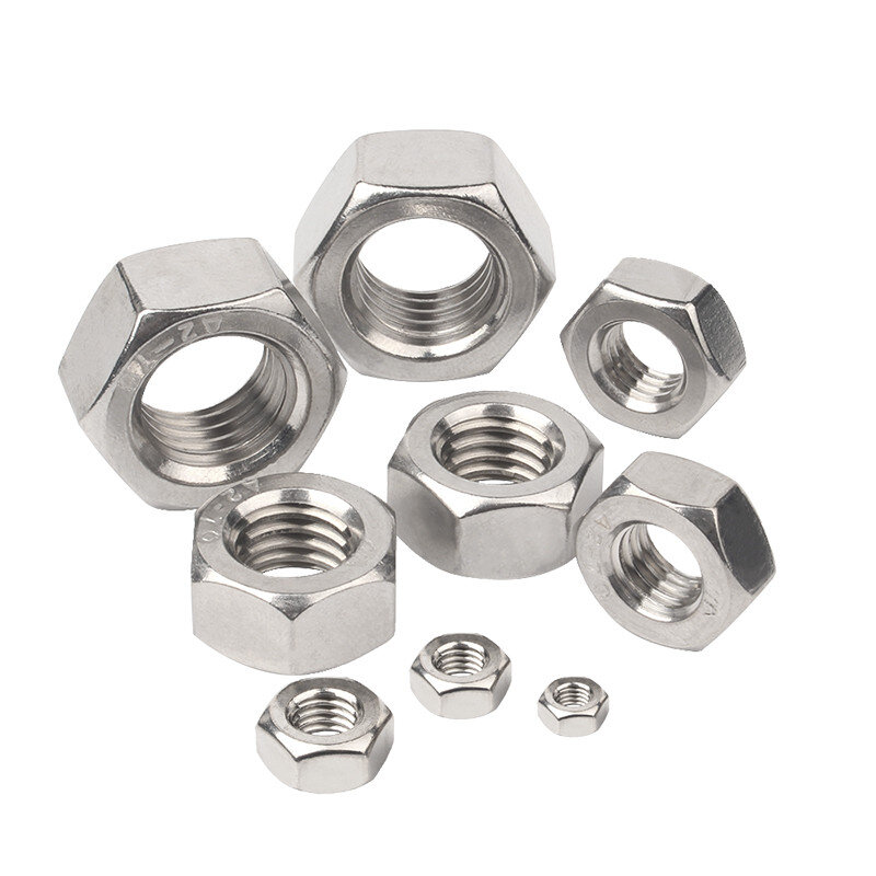 1/50/100 Pcs A2 304 Stainless Steel Hex Hexagon Nut untuk M1 M1.2 M1.4 M1.6 M2 M2.5 m3 M4 M5 M6 M8 M10 M12 M16 M20 M24 Baut Sekrup