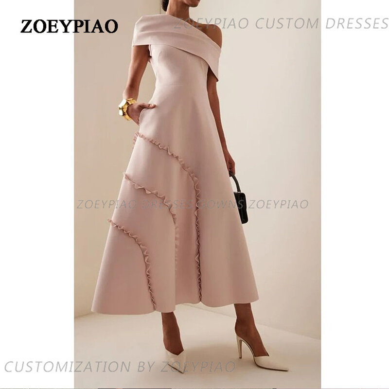 Zakurzony różowy, marszczony suknie balowe do kostek jedno ramię suknia wieczorowa formalne suknie koktajlowa, balowa na zamówienie