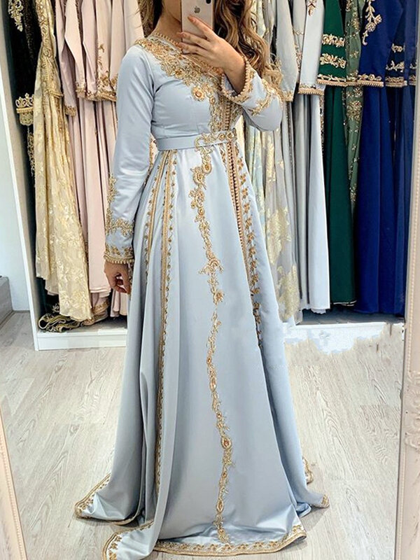 Gaun Malam Kaftan Maroko 2023 Gaun Malam Muslim Kerja Tangan Manik-manik Gaun Formal Abaya Arab Gaun Malam