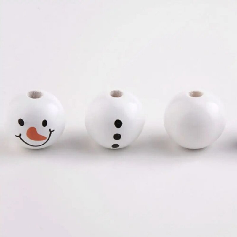 20Pcs/Pack Snowman Snowman Round Wooden Beads 20MM Wooden Snowman Wood Loose Craft Beads DIY Buffalo Plaid Winter Wooden Beads