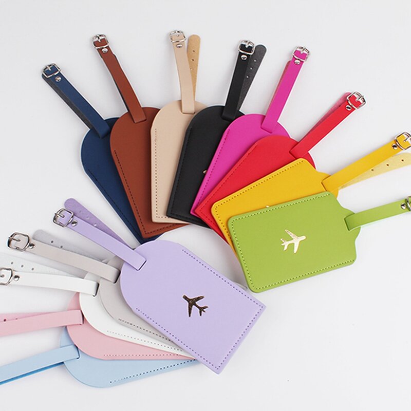 Men Women PU Leather Cute Luggage Tag Suitcase Address Label Baggage Boarding Bag Tag Name ID Address Holder Travel Accessories