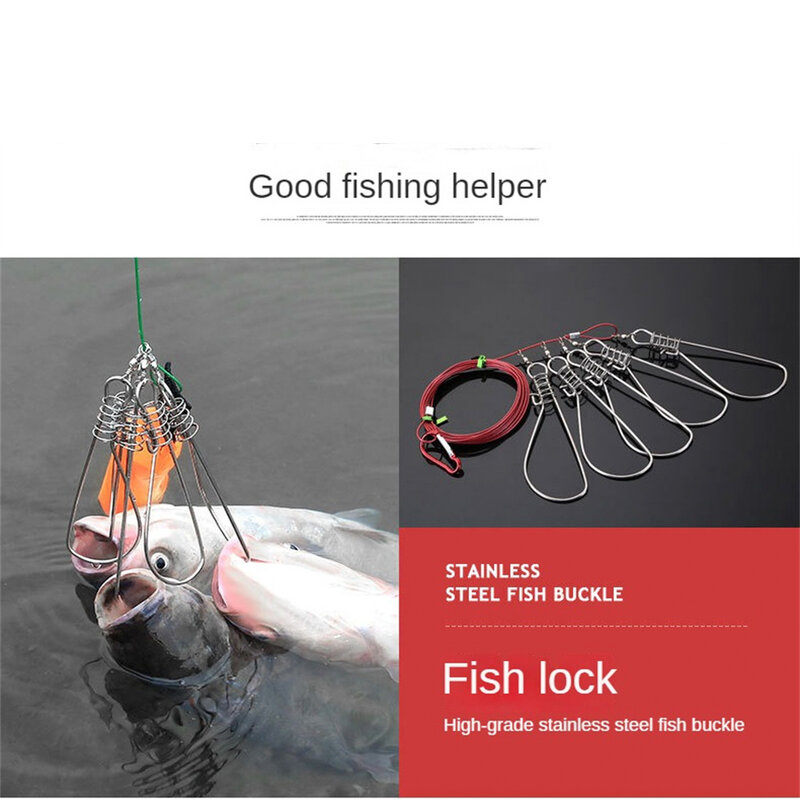 Scatta Fishing Lock Fish Buckle Tackle catena in acciaio inossidabile Stringer con galleggiante Live Fish Lure Lock Belt accessori per la pesca