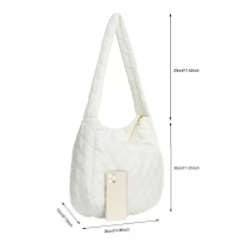 CHX01 대용량 퀼트 토트백, 경량 겨울, 따뜻한 다운 코튼 패딩, 격자 무늬 숄더백, 여성용 겨드랑이 가방