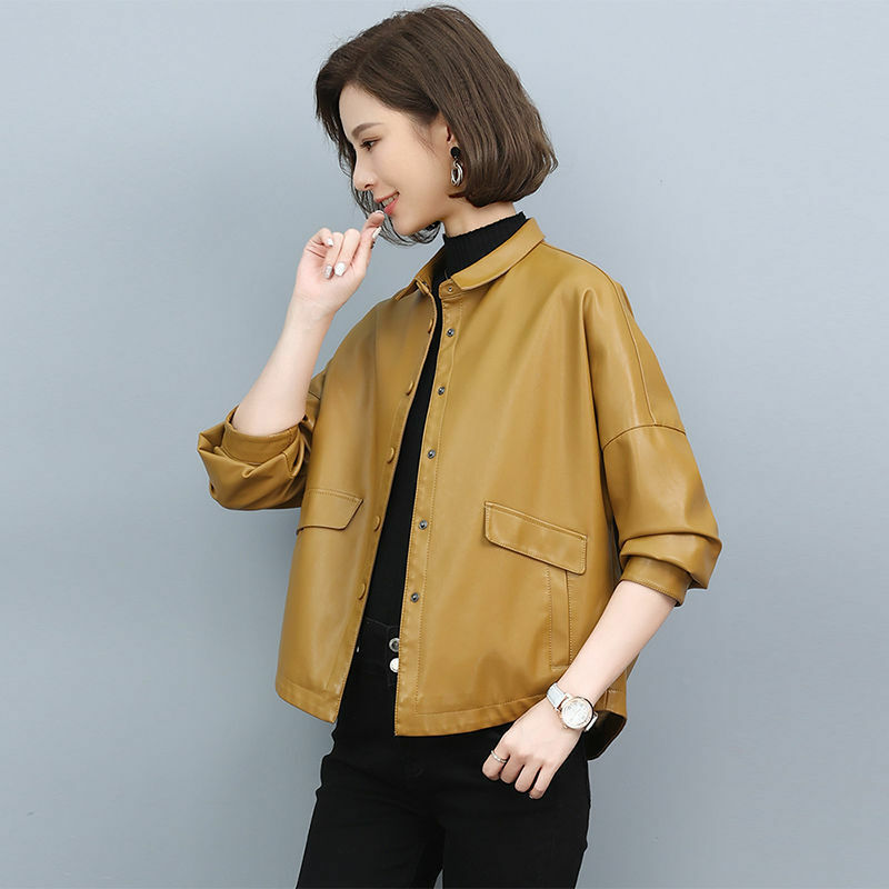 Frühling/Herbst 2023 Frauen kurzen losen Mantel koreanische Version Pu Leder Kleidung Büro Dame Jacken für Frauen Kunst pelz Freizeit mantel