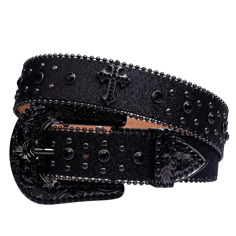 Cinturón de cuero con diamantes de imitación para mujer, cinturón de vaquero occidental con incrustaciones de diamantes, hecho a mano, 2024