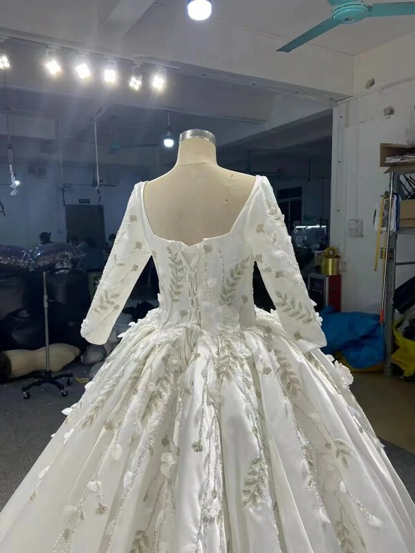 Rsm 67282 67210 mangas compridas cetim rendas flores vestido de noiva vestido de baile de cetim de luxo vestido de noiva