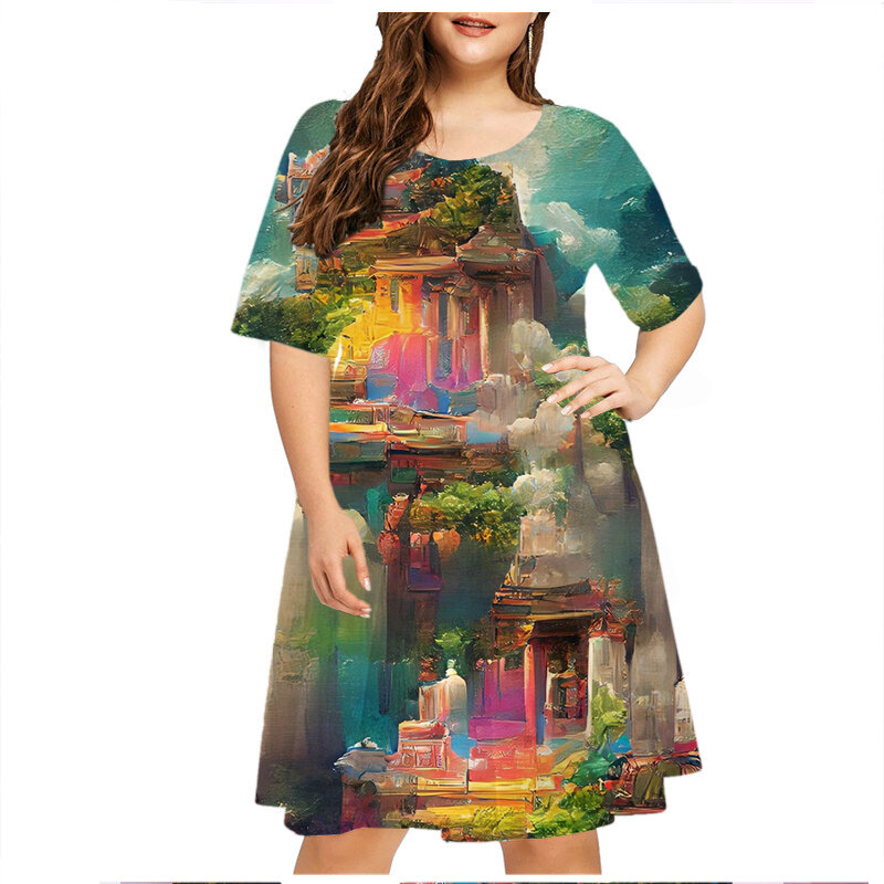 Mini robe de soirée à manches courtes pour femmes, robes imprimées 3D du monde, mode d'été, élégant, doux, décontracté, grande taille, 6XL, 2023